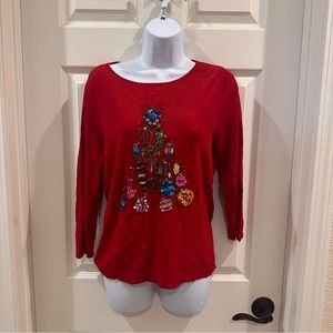Sequin Tree Holiday Christmas Sparkler Sweater Top Large Lucia Burns Vintage